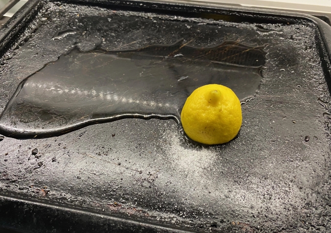 Salt, Lemon Degreasing a Pan