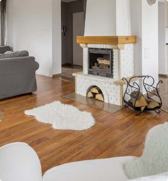 Beautiful Hall With White Rug And White Fireplace