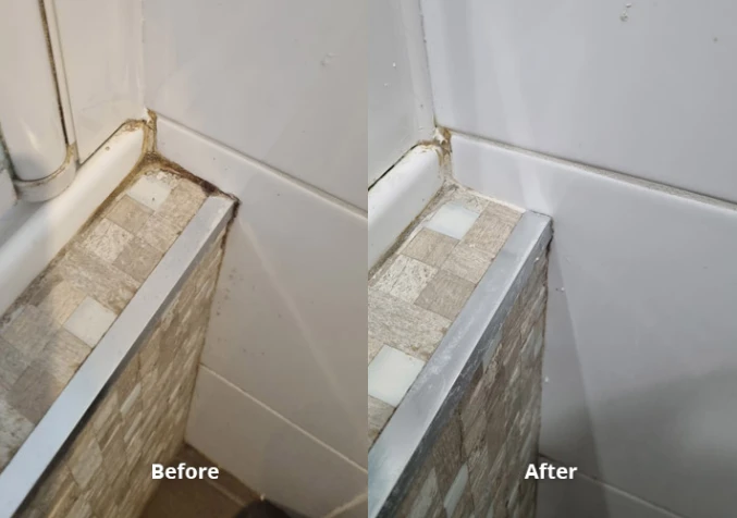 grimy bathroom floor corner before and after cleaning 1