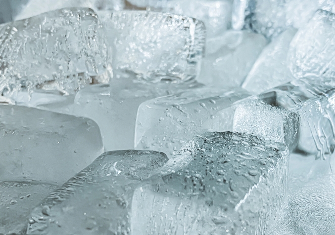 Close-up of ice cubes for freezing gum.