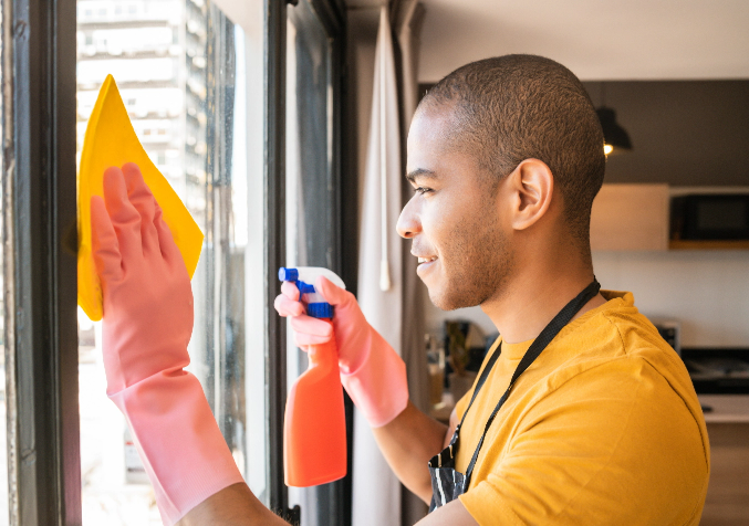 man using a microfibre cloth to clean