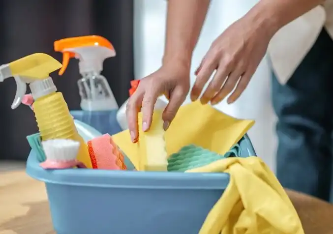 bucket full of cleaning supplies