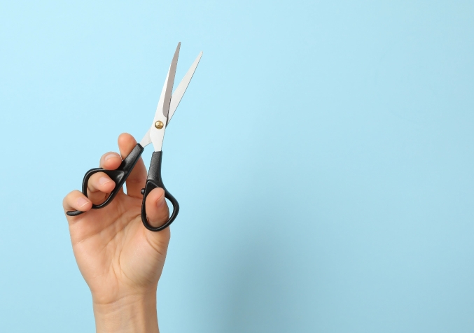 Small sharp scissors for cutting gum from carpet.