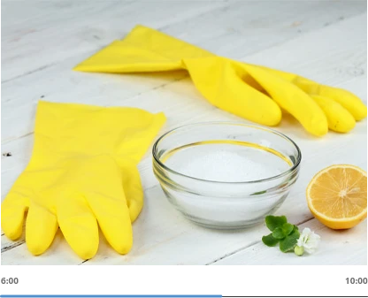 Gloves with Bowl of baking soda