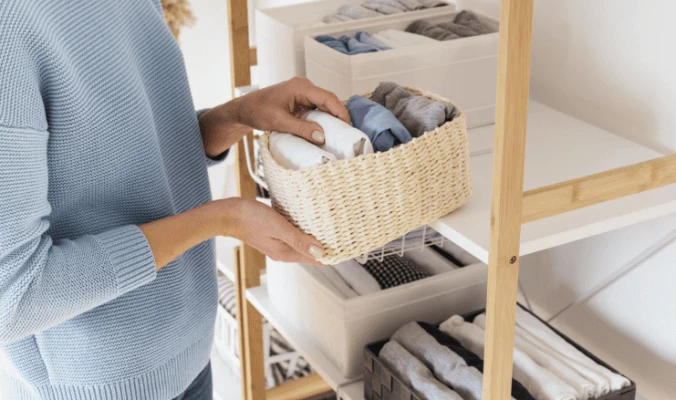 woman tidying clothes