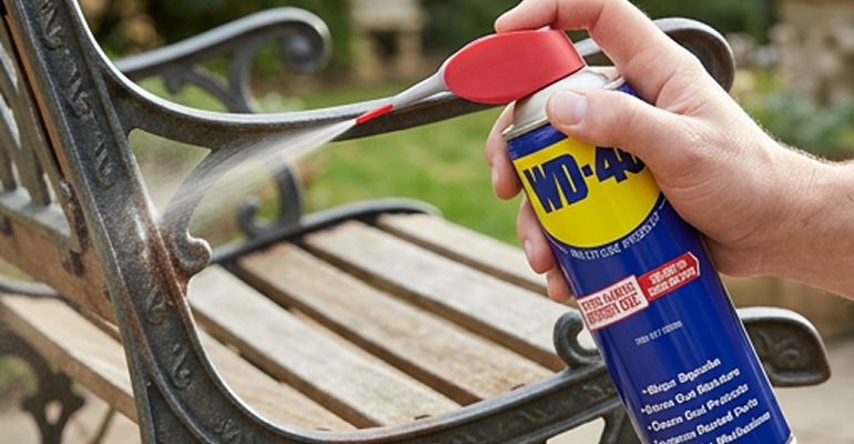 Cleaning outdoor furniture using WD-40 spray