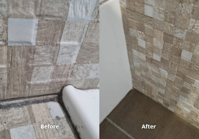 grimy bathroom floor corner before and after cleaning 3