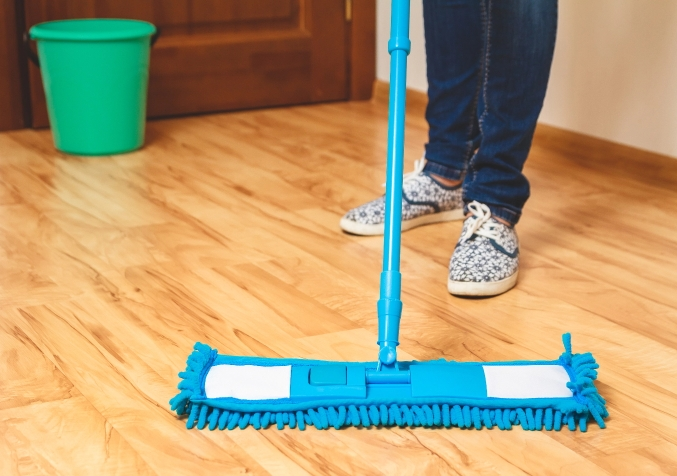 cleaning the floors first