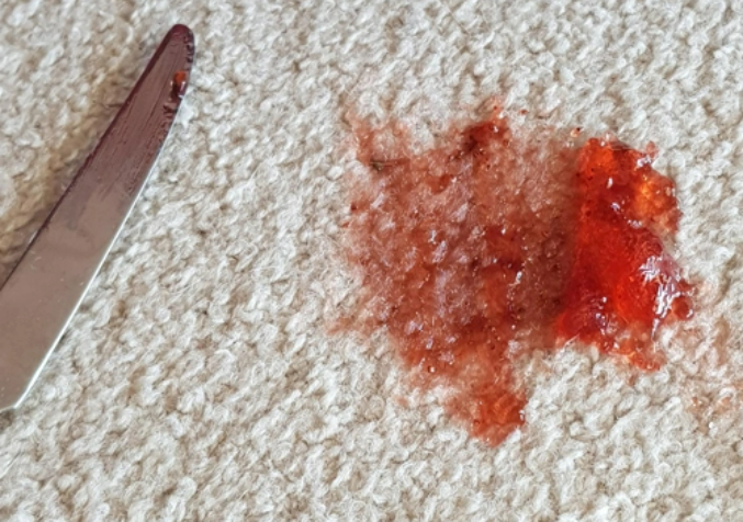 strawberry jam on the carpet