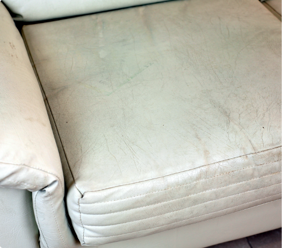 Cream Leather Couch Before Cleaning