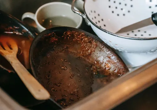 Dirty Pots And Pans On Top Of Kitchen Stove