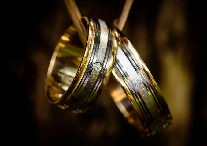 Wedding rings tied together