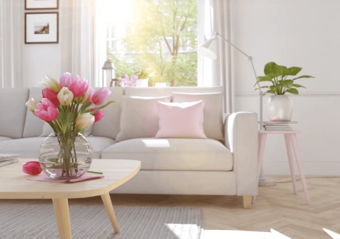 living room with sunshine streaming through window