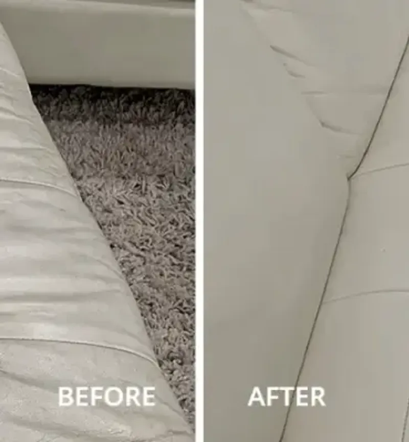 Before And After Image Panel Of Dirty And Clean Leather Lounge In Carpeted Room Mobile