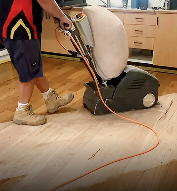 LED Cure Step 1 Sanding floor stripping old coating