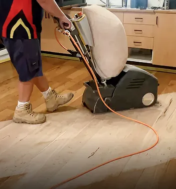 LED Cure Step 1 Sanding floor stripping old coating