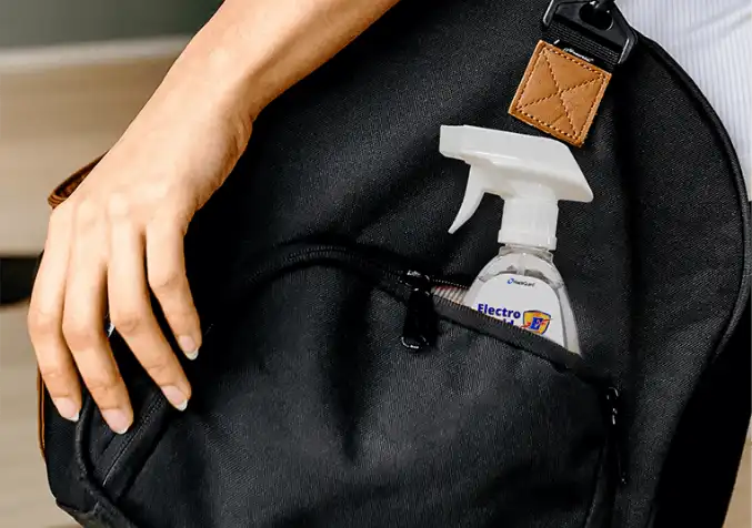 Electroshield Hand Sanitiser Inside Backpack