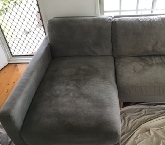 Gray Microsuede Sofa With Stains Before Cleaning
