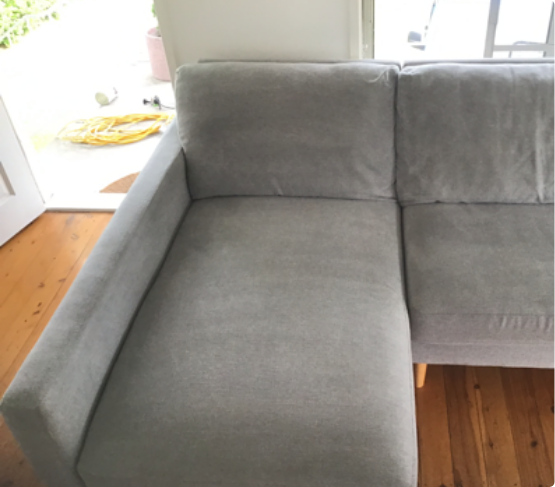 Gray Microsuede Sofa With Stains After Cleaning