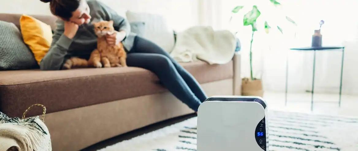 girl and cat cooling off on the couch