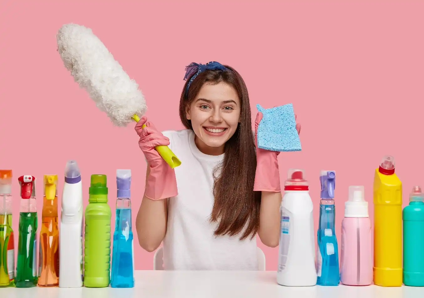 woman choosing the correct cleaning product