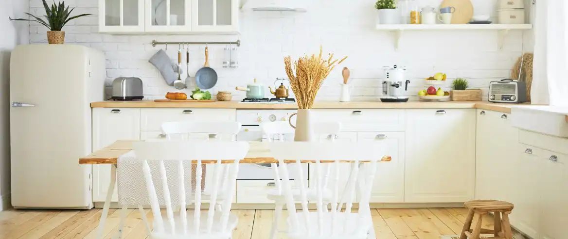 well-lit kitchen with organized drawers