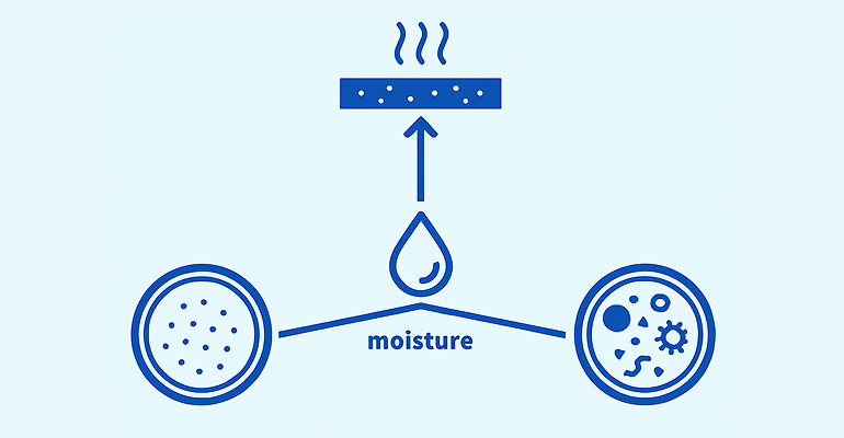 Diagram showing how urine, moisture, and bacteria cause odours in carpet.