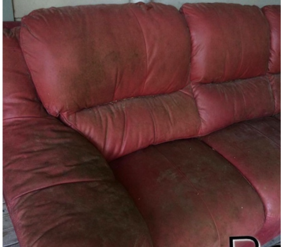 Red Leather Couch Before Cleaning