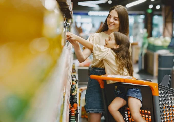 mother and child doing grocery