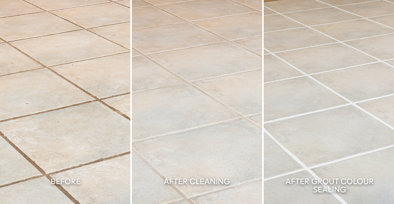 Grout colour sealing creating uniform, low maintenance tiled surfaces in a rental property