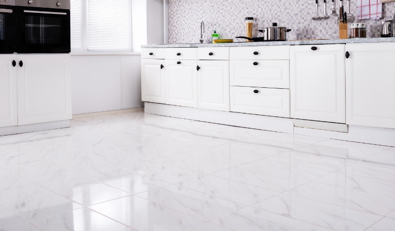 Shiny tiled floor in clean, fresh living space